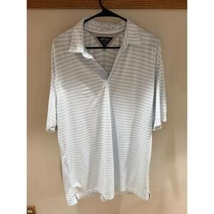 Men's Adi Pure by Adidas White/blue Striped Golf Polo Shirt